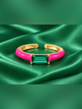 💗 Pink & Green Y2K Candy Ring | Emerald Glass Stone | Adjustable